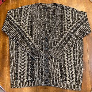 Forever 21 Slouchy Button Down Cardigan Sweater for Women Black/Cream Large EUC